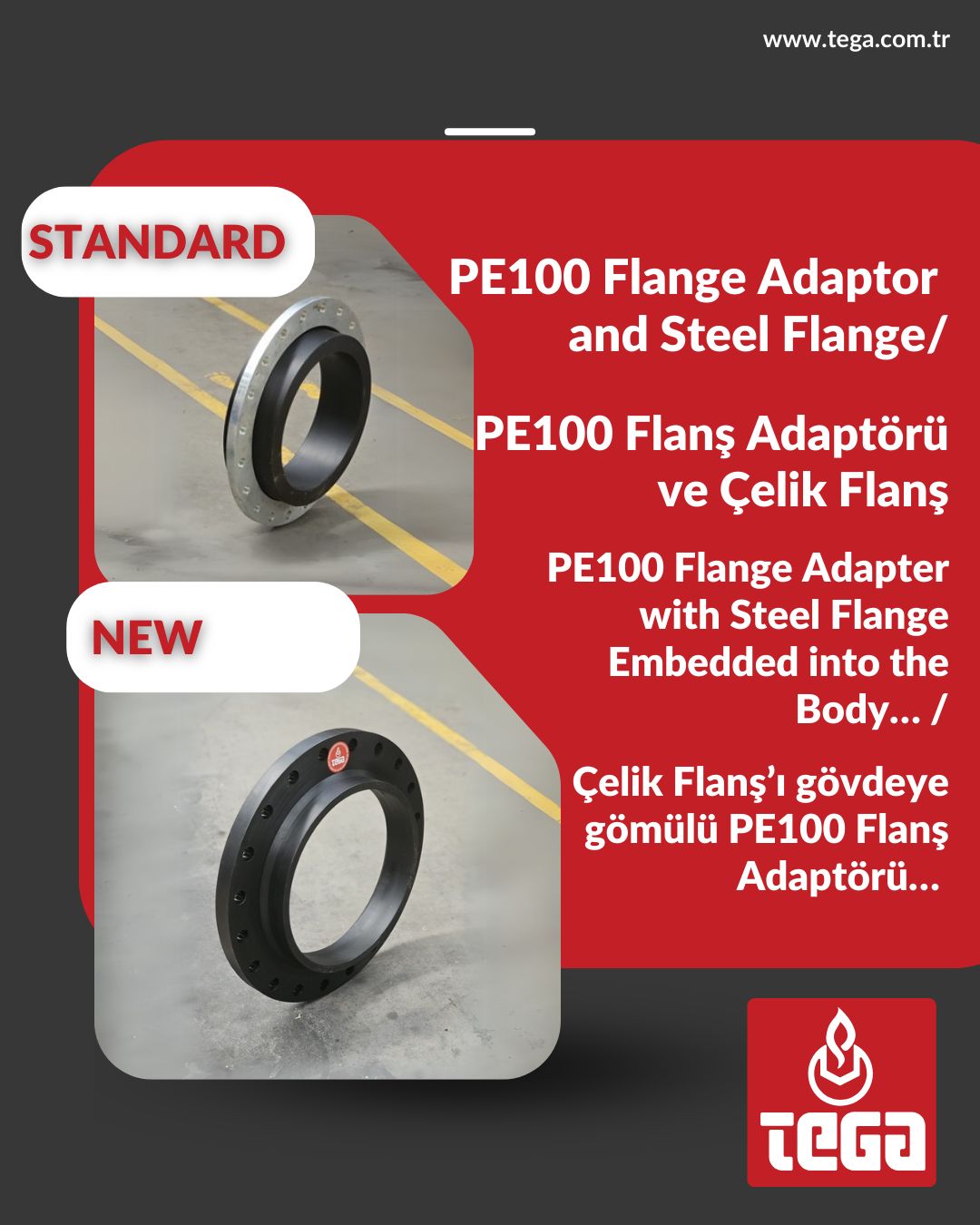 Tega | PE100 Flange Adapter with Steel Flange Embedded into the Body…